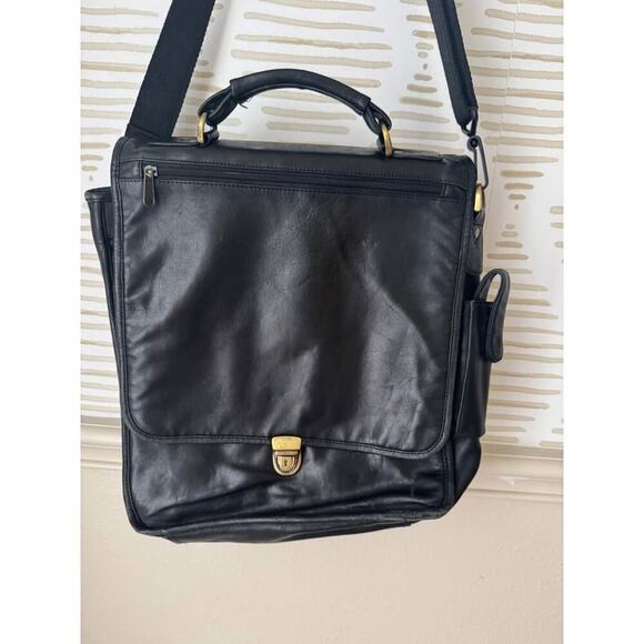 Vintage Black Leather Suede Messenger Bag - Picture 1 of 6
